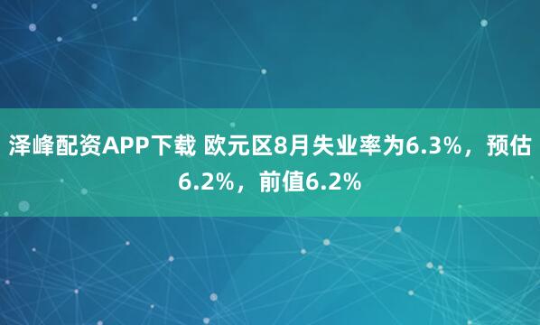 泽峰配资APP下载 欧元区8月失业率为6.3%，预估6.2%，前值6.2%