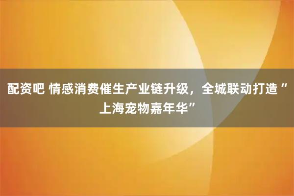 配资吧 情感消费催生产业链升级,全城联动打造“上海宠物嘉年华”